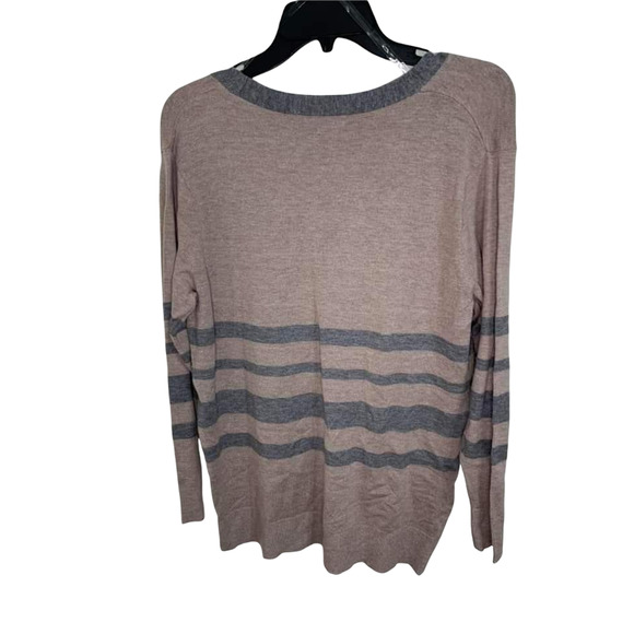 Cotton Emporium Brown Grey Striped Buttoned Cardigan Size Medium NEW - Picture 3 of 3